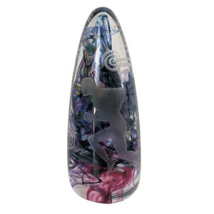 Duncan McClellan Signed Studio Art Glass Paperweight Etched Glass Running Man